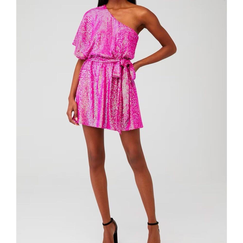 Show Me Your MuMu Pink Sequin One-Shoulder Mini Dress